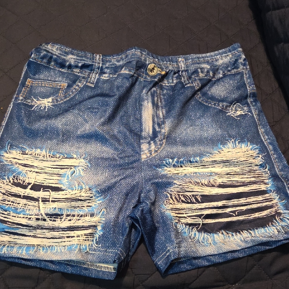 Faux Distressed Blue Jean Shorts